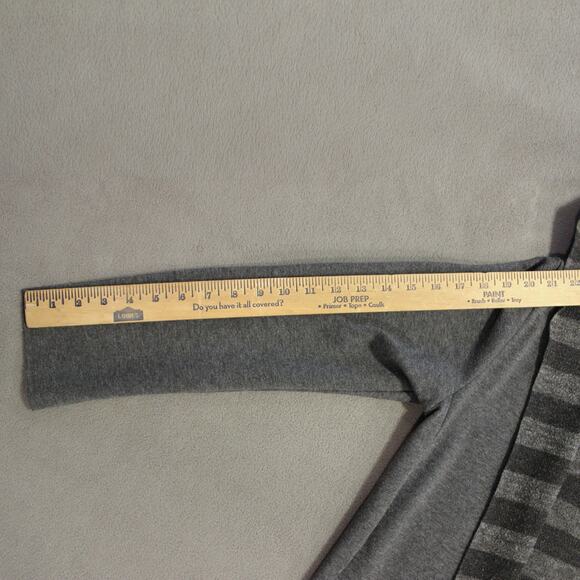 Gray Open Front Hooded Cardigan Sweater Jacket Long Sleeve Striped Lining Medium - Picture 5 of 6